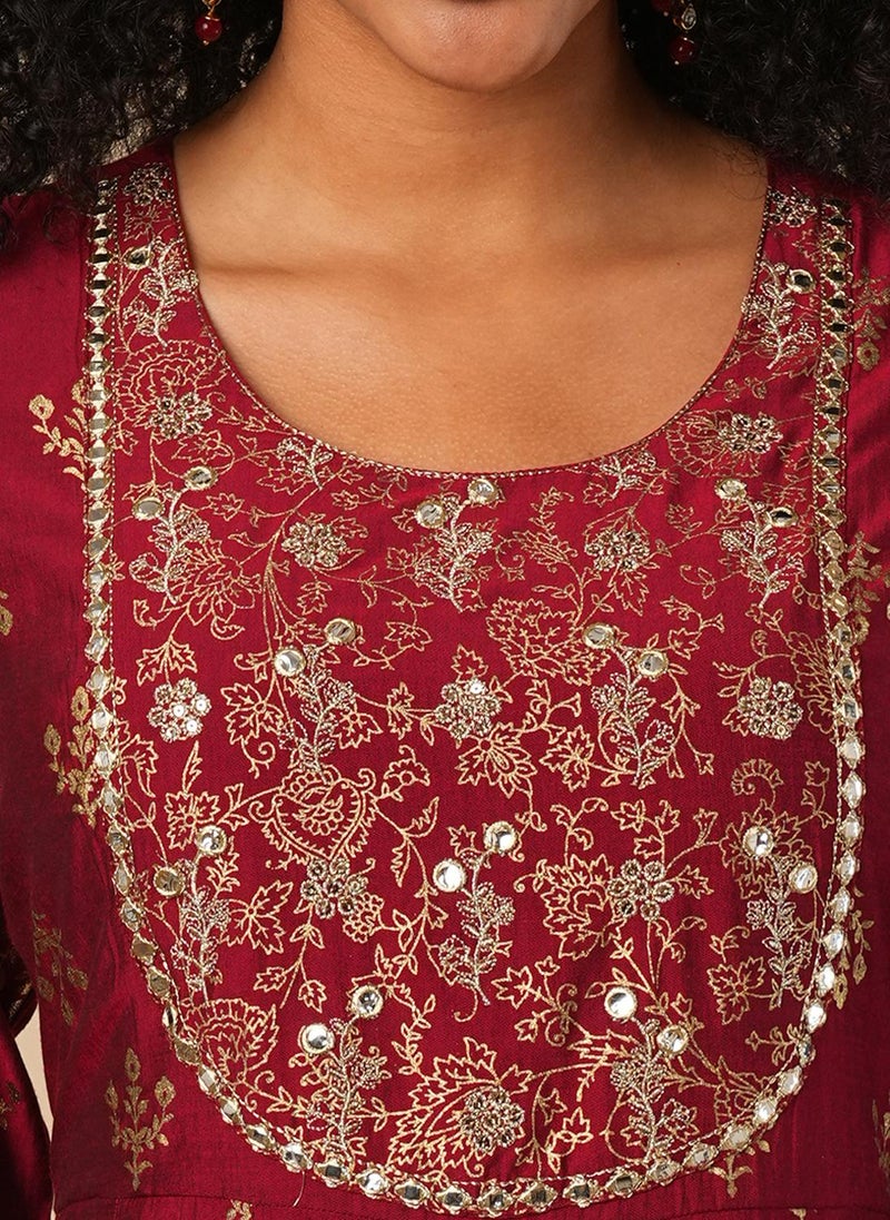 جلو باص كرتا أناركالي مطرز بتصميم يوك بزخارف عرقية نسائية - Image 5